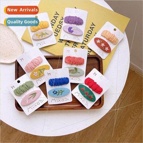 Children cloth candy color oval embroidery hair clips Korea