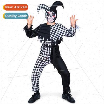 Clown permance costumes cosplay childrens black and whe plai