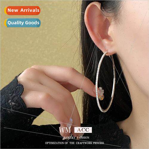 silver pin wh diamond circle earrings fashion simple versati