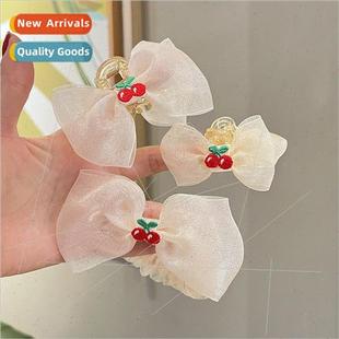hair clips cute yarn baby rope bow cherry Lace children