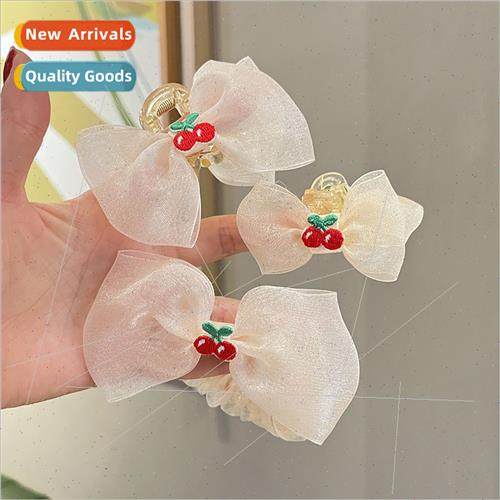 Lace yarn bow hair clips children cherry hair rope cute baby
