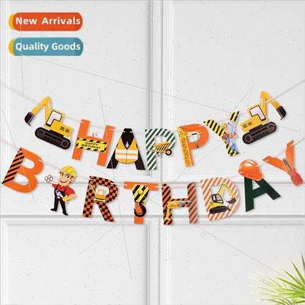 Construction Vehicle Birthday Flag Pull Party Theme Banner E