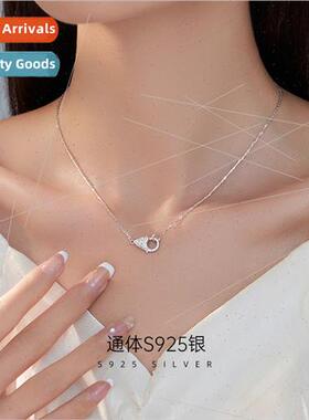 S925 silver simple lobster clasp pendant necklace female col