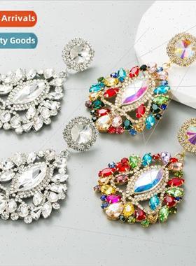 Europe new ins alloy plating colorful rhinestones long drop