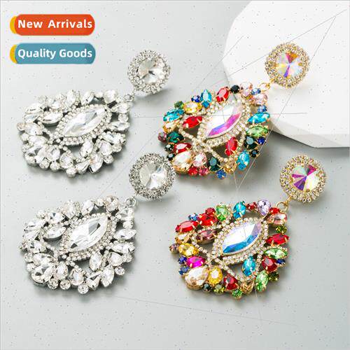 Europe new ins alloy plating colorful rhinestones long drop