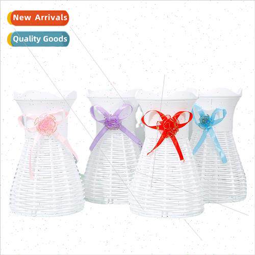 Whe Plastic Vase Tabletop ving Room Vase Rattan Woven mulati