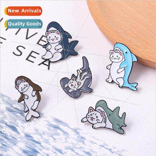 Sea animal world alloy jewelry cartoon cute shark eating cat