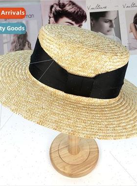 Hepburn large-brimmed flat-topped hat female summer straw ha