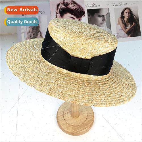 Hepburn large-brimmed flat-topped hat female summer straw ha
