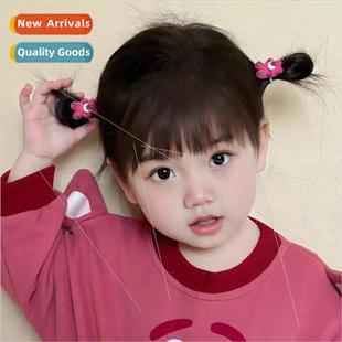 head bang short tie double hair girls curly Baby pill wig