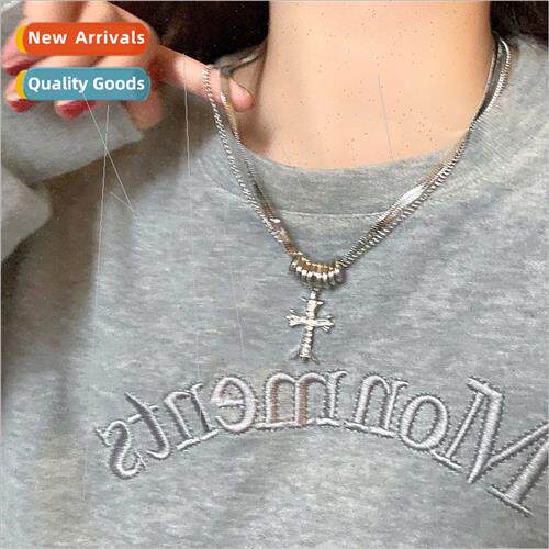 Double Layer Circle Cross Necklace Women che Accessories Hip