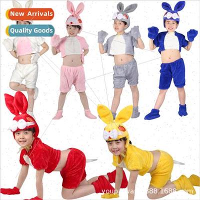 Children whe rabb permance clothes red blue yellow gray rabb