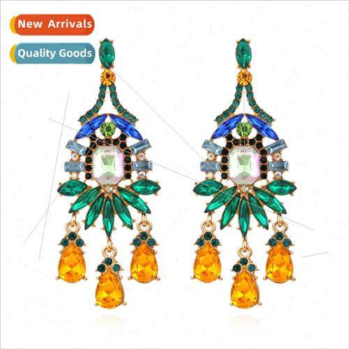 New exaggerated alloy diamond earrings retro fashion colorfu