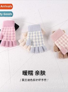 New women warm open-finger knted gloves fashion simple gener