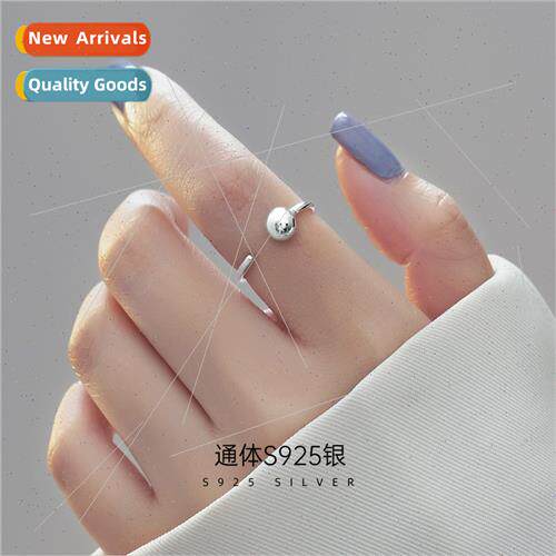 S925 silver round bead ring simple opening solid small round