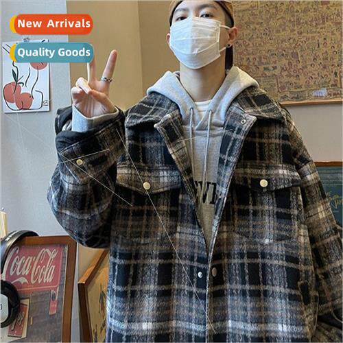 American retro plaid jacket mens spring and fall lapel jacke
