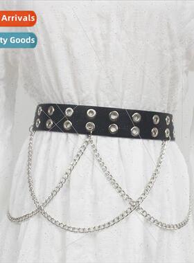 Double row holes belt ins belt female jk bad chain punk trou