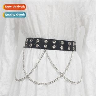 trou holes punk chain bad female ins belt row Double