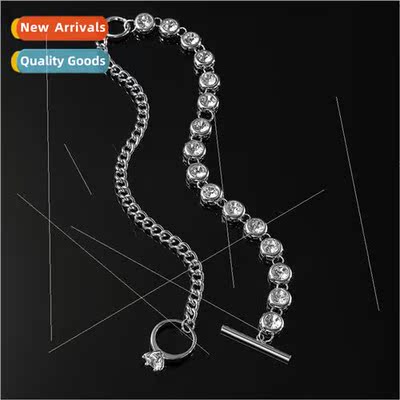 Europe wind rhinestone splicing chain OT buckle necklace lig
