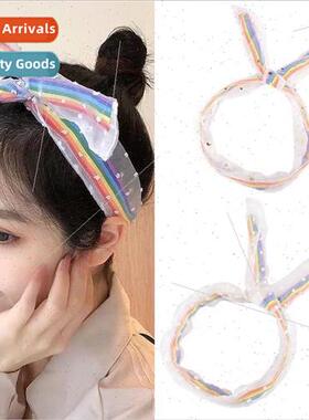 Summer versatile cute girl rainbow hair bKorea mesh headdres