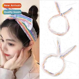 Summer versatile cute girl rainbow hair bKorea mesh headdres