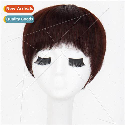Women short real hair wig dark brown Qi bangs middle aged mo