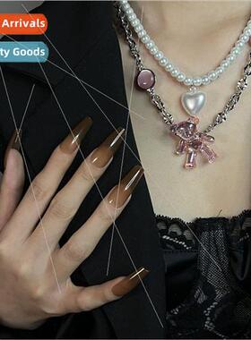 Pearl Heart Necklace Cat Eye Pink Bear Necklace che Women Su