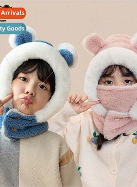 New children hats cartoon bear ear protection mask headgear
