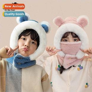 New children hats cartoon bear ear protection mask headgear