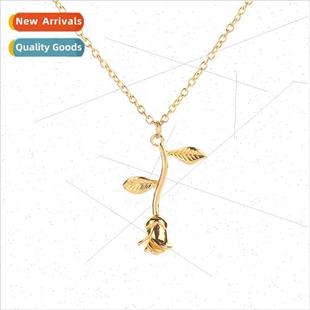 Women Cute Botanical Rose Lock Necklace Flower Bone Pendant