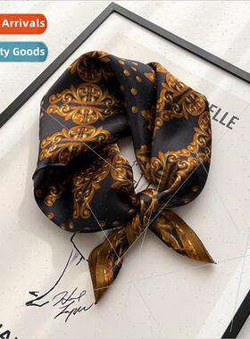 2023 Spring Autumn Korean  mulberry silk black gold silk sca