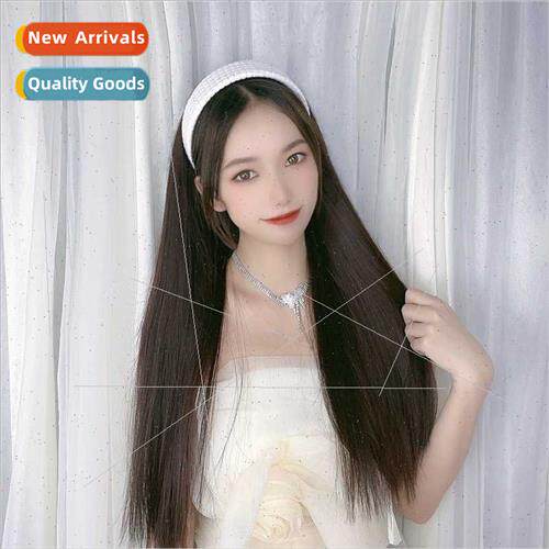 Wig female long wide edge flat hair band wig new long hair s