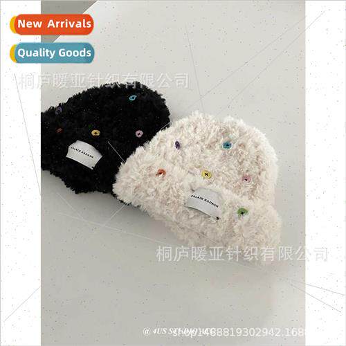 Whe Deer AS button decorative warm plush hat winter new knte