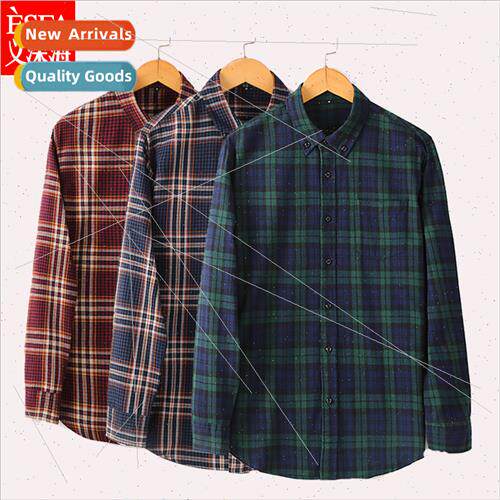 2024 Spring Autumn  Men Milled Plaid Long Sleeve Shirt Korea