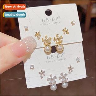 Koreafashion wild commuter zirconia flower pearl combination