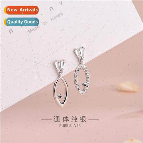 s925 silver Korea diamond zirconia fish asymmetric earrings