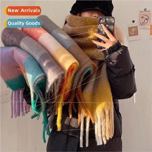 plaid imation cashmere Rainbow warm female tassel shaw scarf