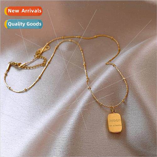 Tanium steel letters square sign geometric necklace Korea in