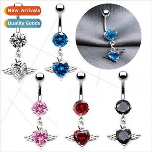 Zirconia Belly Button Angel Navel Heart Ring But Wings