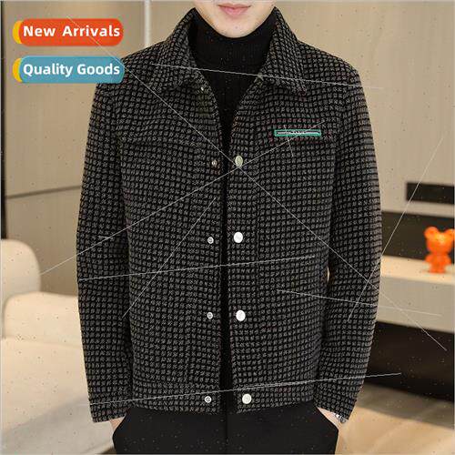 Men lapel jacket tide plaid youth tweed jacket men fall wint
