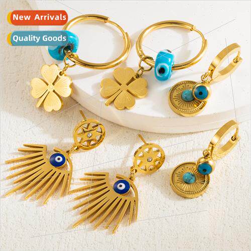 Fashion exquise tanium steel earrings devil eye four-leaf cl