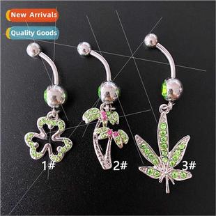 Diamonds Leaf Clover Belly Butto Green Button Set