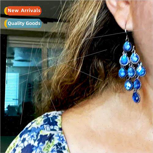 French retro peacock blue rhinestone earrings senior sense t