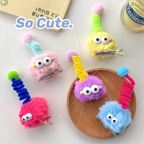 Cute plush fluffy quirky hair clips fall winter girls soft c