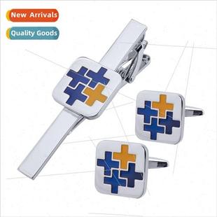 square blue tie grade clip cufflinks dress cross high yellow