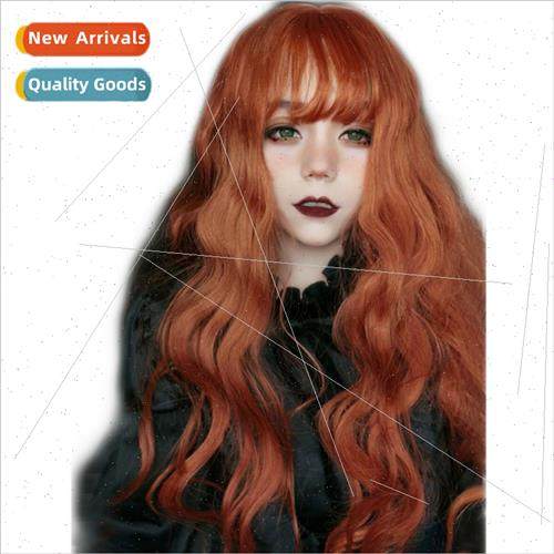 Wig female orange big wave fluffy long curls air bangs long