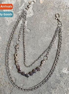 new Pant Chains Triple Layer Men Metal Skull Hip Hop Punk Pa