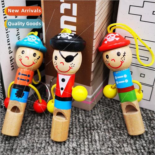 Wooden cute pirate whistle can be hung keychain cartoon mini