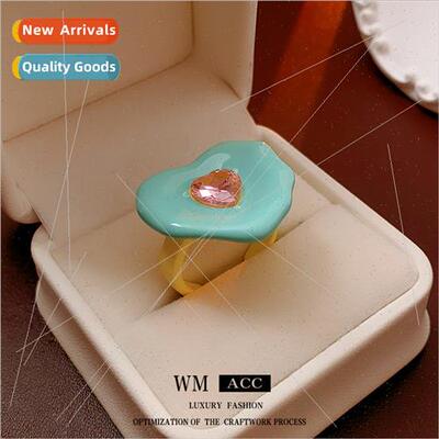 Irregular oil dripping love heart zirconia open ring ins fas