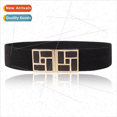 New 5cm square dress down jacket elastic wide belt Women Buc